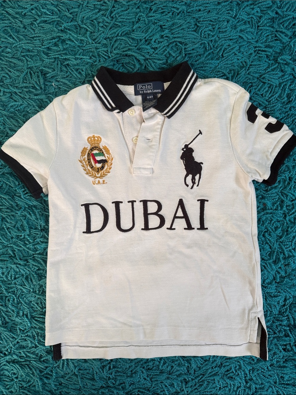 Polo by Ralph Lauren White Kids 'Dubai' Embroidered Polo with Black Trim